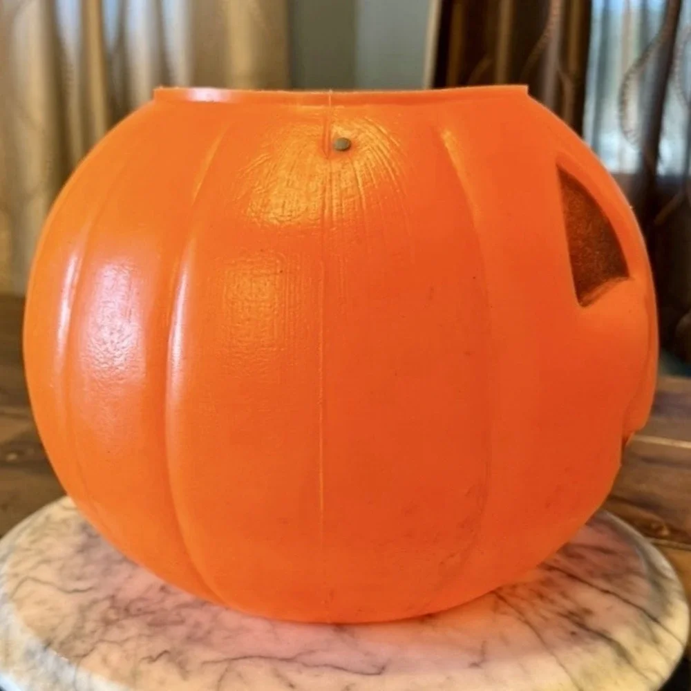 VTG 80s Halloween Trick Or Treat Jack-O-Lantern Blow Mold Pumpkin Candy Bucket